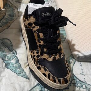 Leopard Print Platform Sneaker with Black Panels